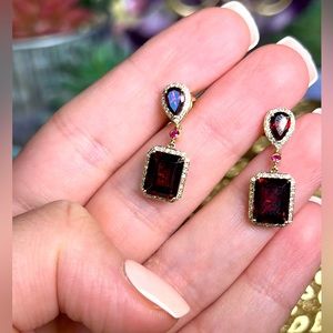 New with tags and warranty Effy Diamond, Garnet and Ruby earrings 14k Gold